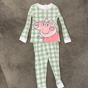 Peppa Pig Green and Pink Checkered Pajama Set